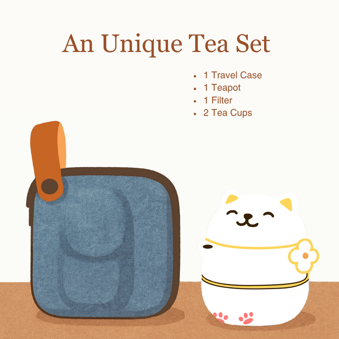 Kitty tea set with a travel case