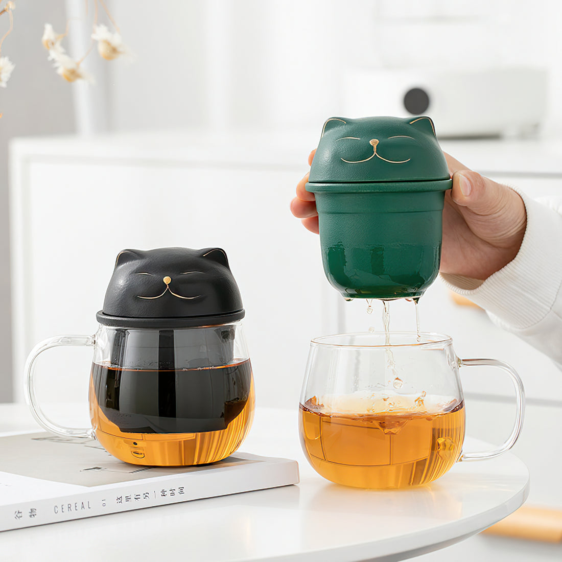 Glass Tea Mug with Cat Infuser