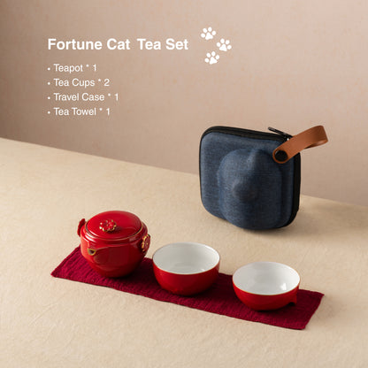 Fortune Cat Portable Tea Set with Travel Case